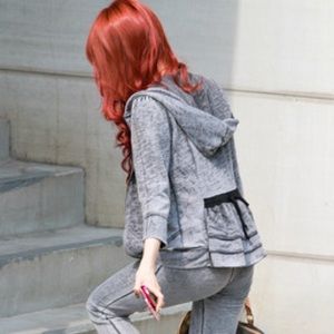 Juicy Couture Gray Ruffle 3/4 Sleeve Hoodie